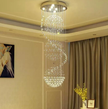 Modern Chandeliers Led Ceiling Large Long Staircase Foyer Gold Luxury Crystal Chandelier