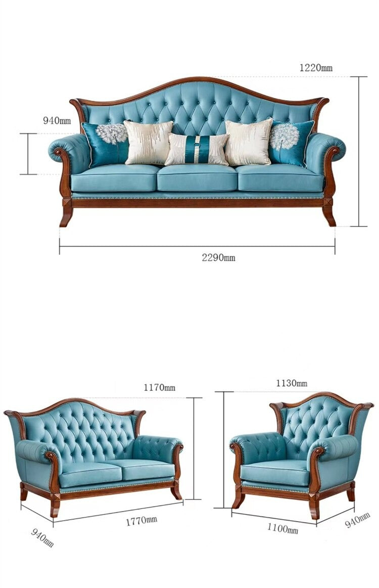 Sofa Set Luxury Classic Chesterfield Design Wood Sofagarnituren Carving Fabric Living Room Sofa Set