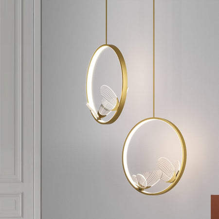 Pendant Light Led Creative Butterfly Bedside Hanging Modern Nordic Gold Ring Pendant Lights