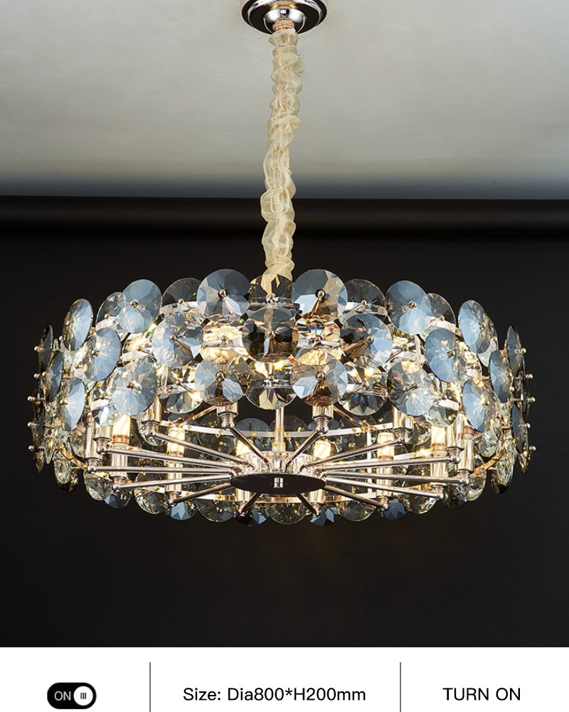 Chandelier Lighting For Living Room Smoke Gray Crystal Lamps Round Chains Chandeliers