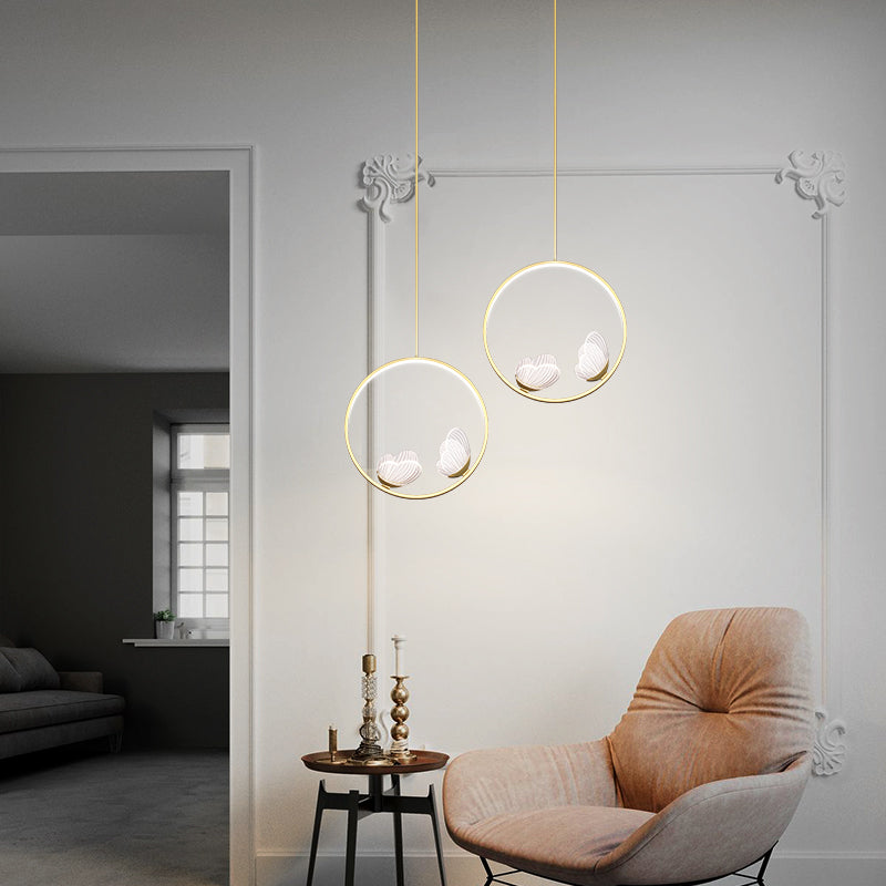 Pendant Light Led Creative Butterfly Bedside Hanging Modern Nordic Gold Ring Pendant Lights