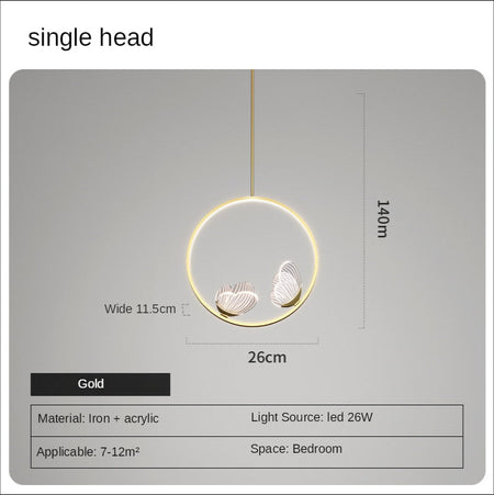 Pendant Light Led Creative Butterfly Bedside Hanging Modern Nordic Gold Ring Pendant Lights