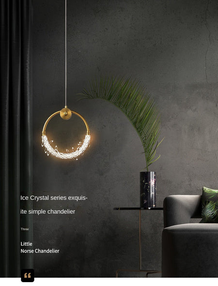 Pendant Light Gold Ring Led Crystal Modern Bedside Pendant Lights