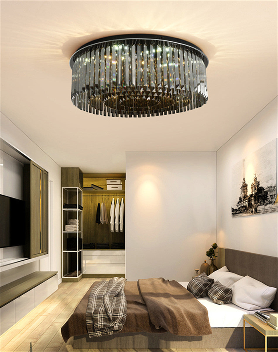 Chandelier Crystal Round Smoky Gray Lamps Bedroom Living Room Lighting Chandeliers