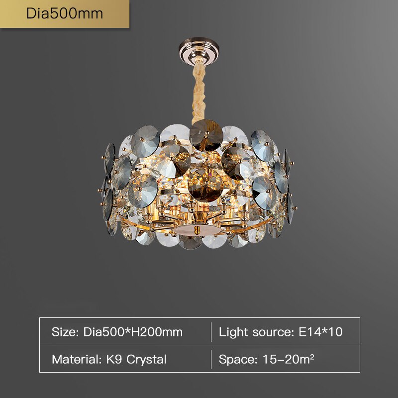 Chandelier Lighting For Living Room Smoke Gray Crystal Lamps Round Chains Chandeliers