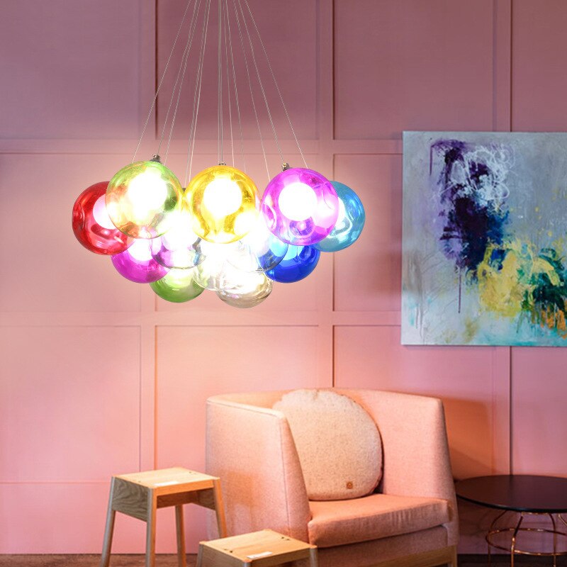 Children's Room Lighting Creative Glass Light Colorful Pendant Lamps Kids Room Hanging Lights