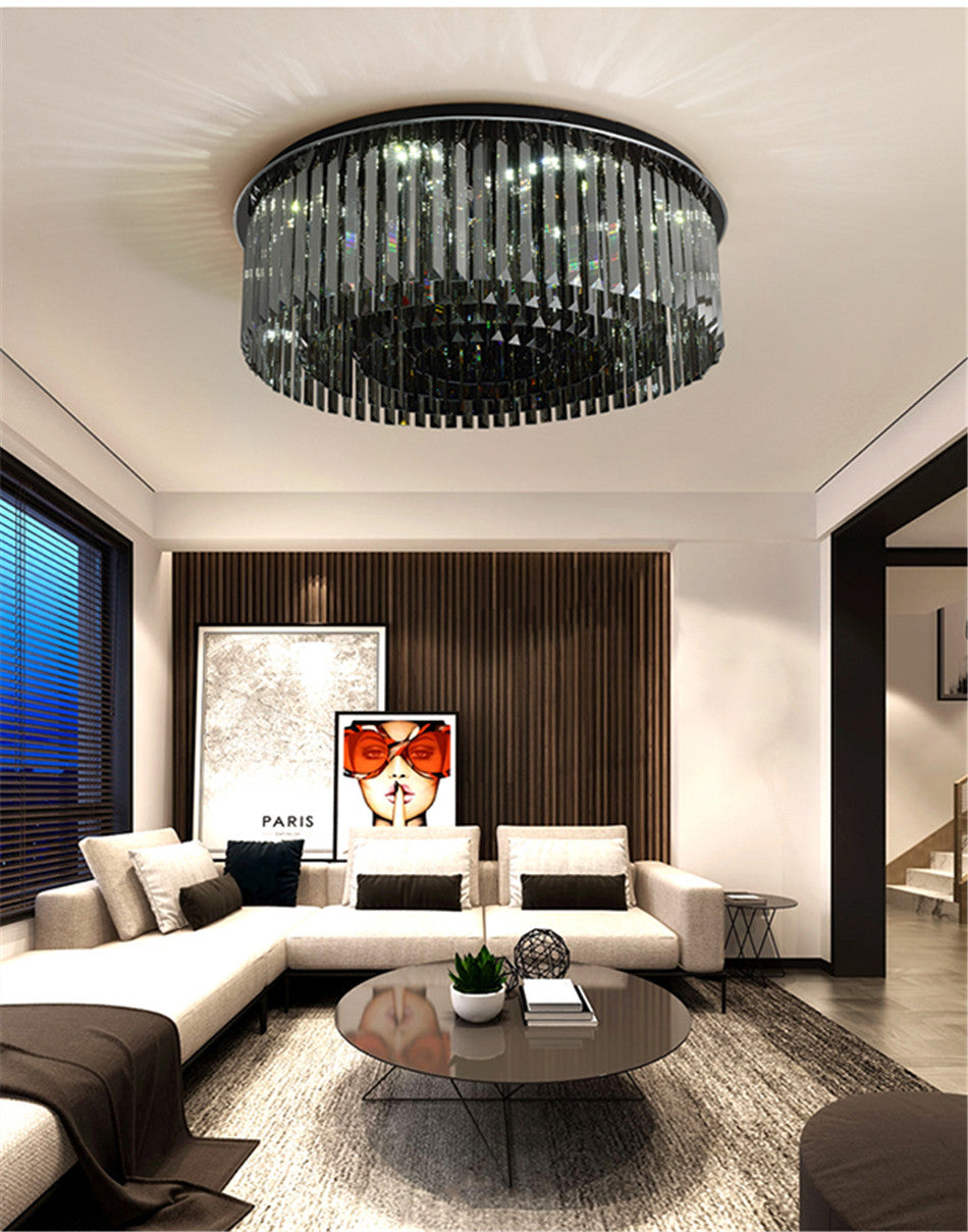 Chandelier Crystal Round Smoky Gray Lamps Bedroom Living Room Lighting Chandeliers