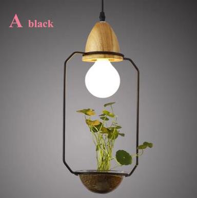 Pendant Light Green Plant Wrought Iron Circle Glass Bowl Pendant Lights