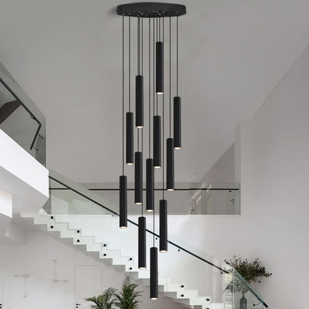 Chandelier Led Warm Light Black Long Tube Chandeliers