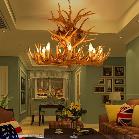 Chandelier American Country Antler Pendant Lights Candle Antler Lighting Antler LOFT Resin Deer Horn Chandeliers