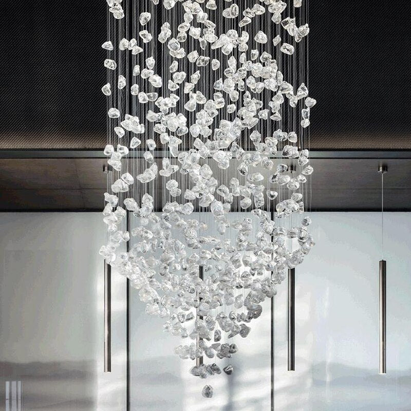 Chandelier Stone Crystal Large Modern Staircase Led Lighting Fixtures Hanging Lamps Chandeliers