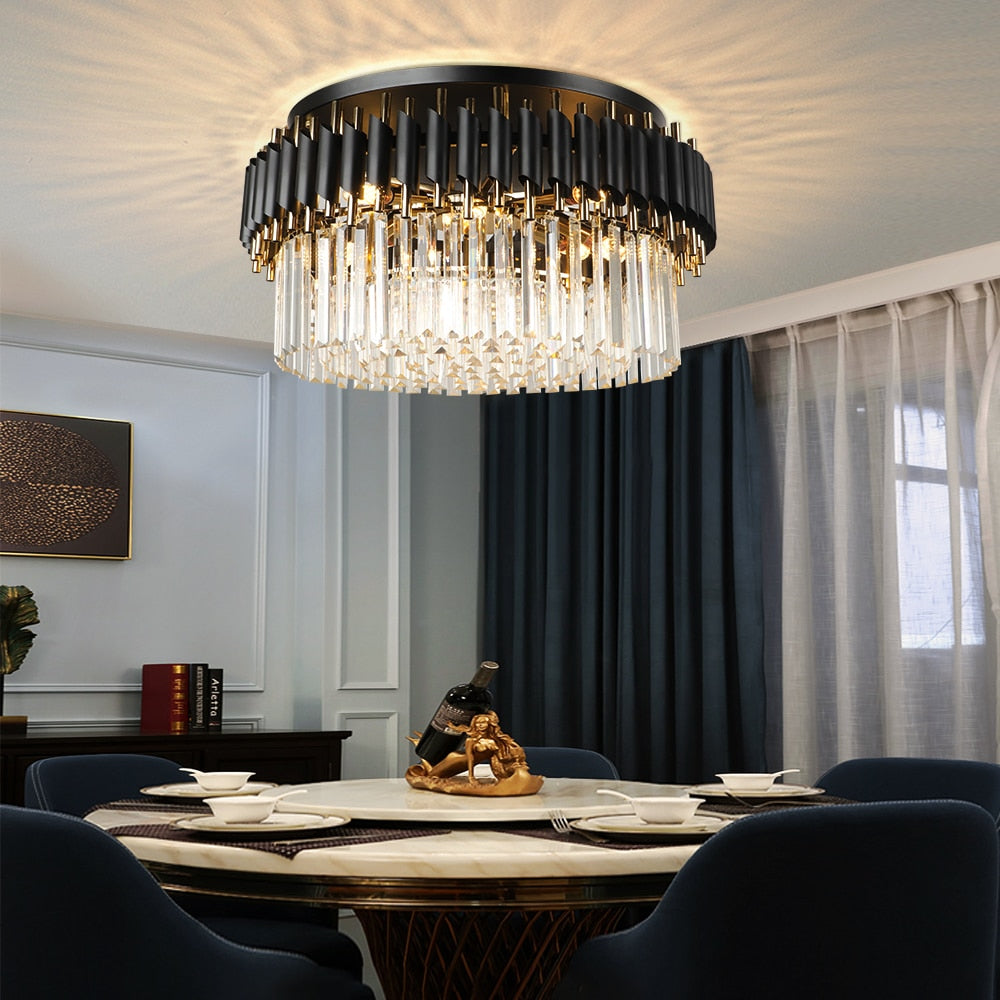 Ceiling Light Luxury Black Modern Home Crystal Ceiling Lights Fixture Leuchter