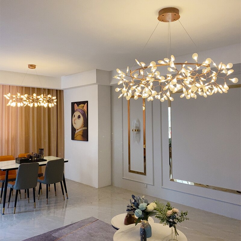 Chandelier Firefly LED Light Stylish Tree Branch Metal Round Living Room Lights Chandeliers