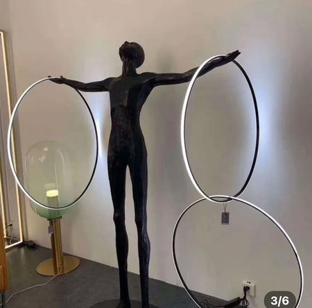 Floor Lamp Black Humanoid Holding Glass Ball Art Sculpture Floor Light