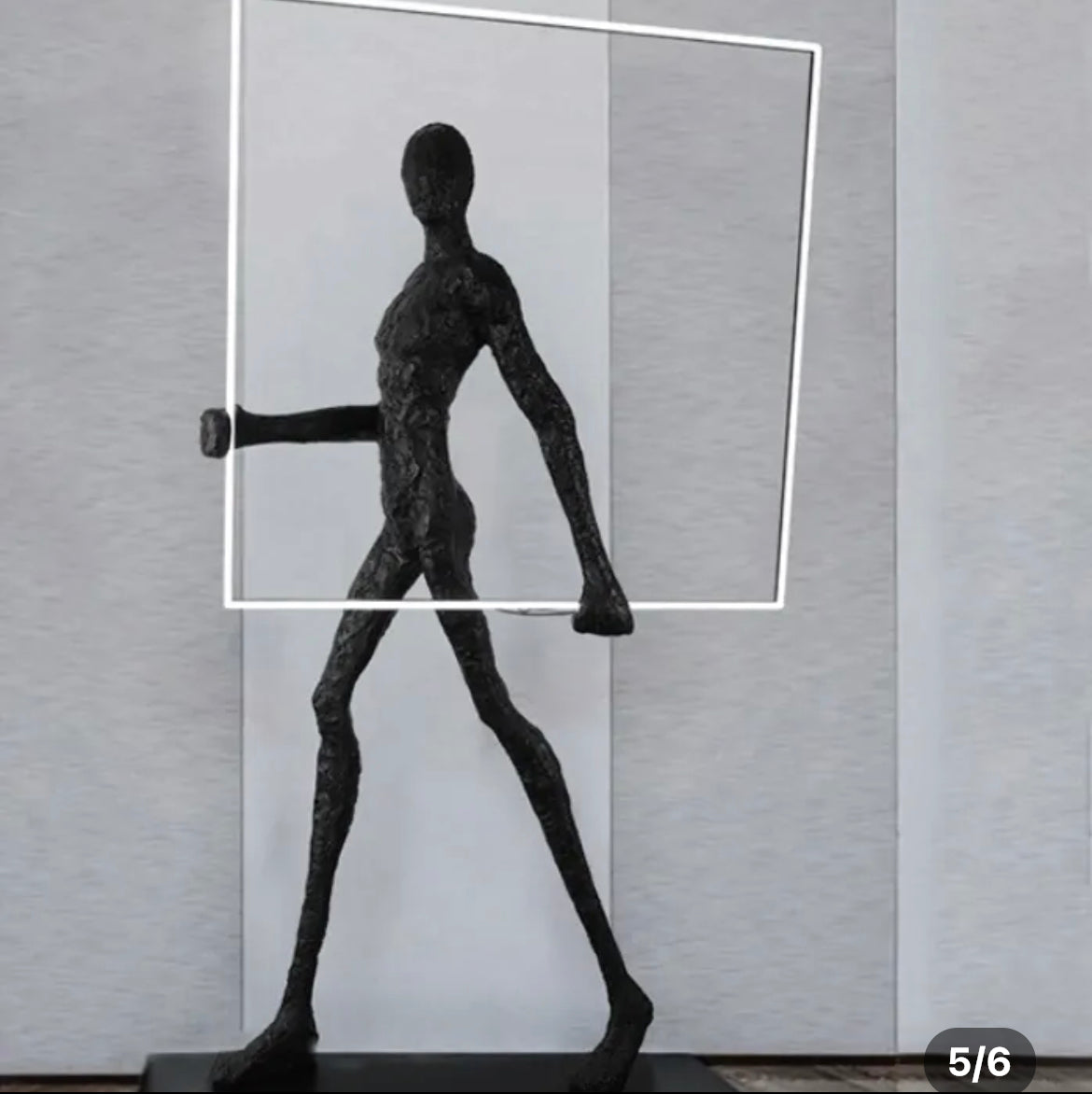 Floor Lamp Black Humanoid Holding Glass Ball Art Sculpture Floor Light