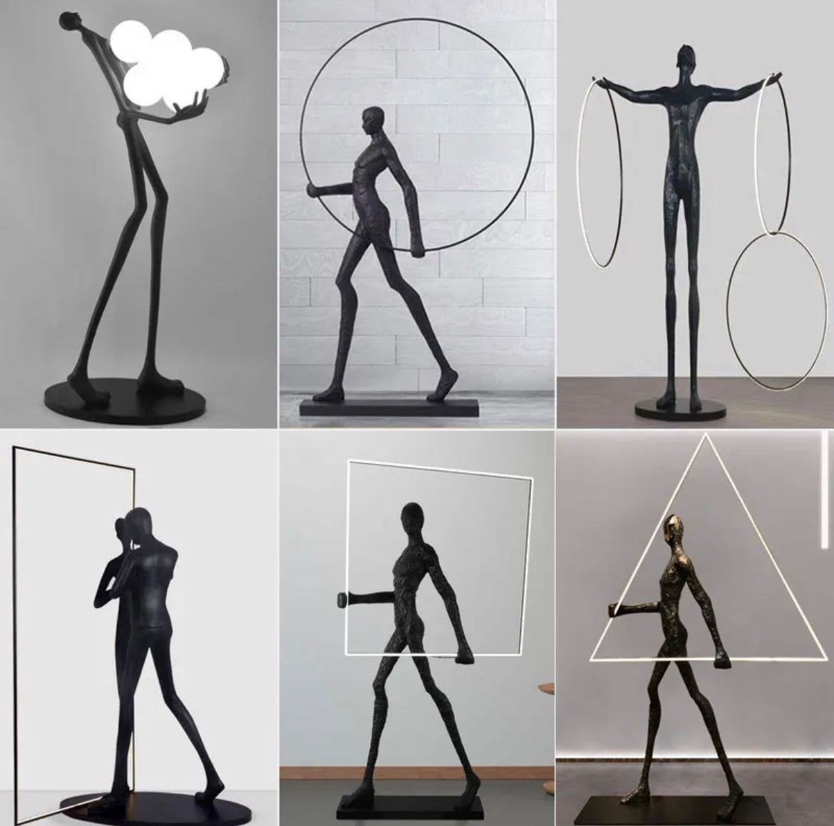 Floor Lamp Black Humanoid Holding Glass Ball Art Sculpture Floor Light