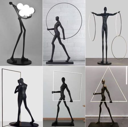 Floor Lamp Black Humanoid Holding Glass Ball Art Sculpture Floor Light