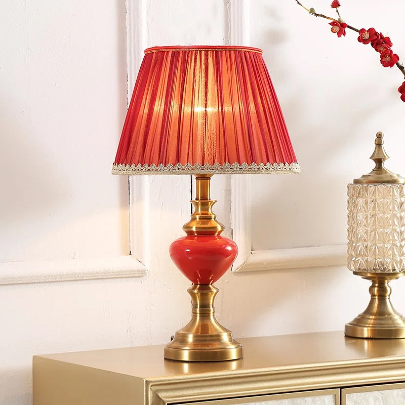 Table Lamp Ceramic Red Festive Atmosphere Bedroom Bedside Lamps