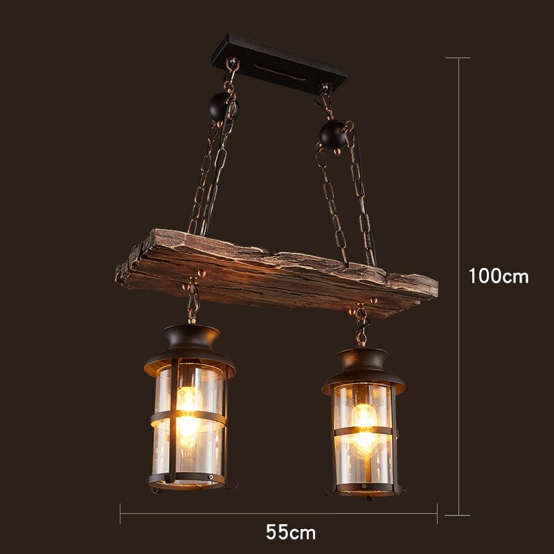 Chandelier Retro Solid Wood Hanging Vintage Old Boat Wooden Suspension indoor Pendant Lights