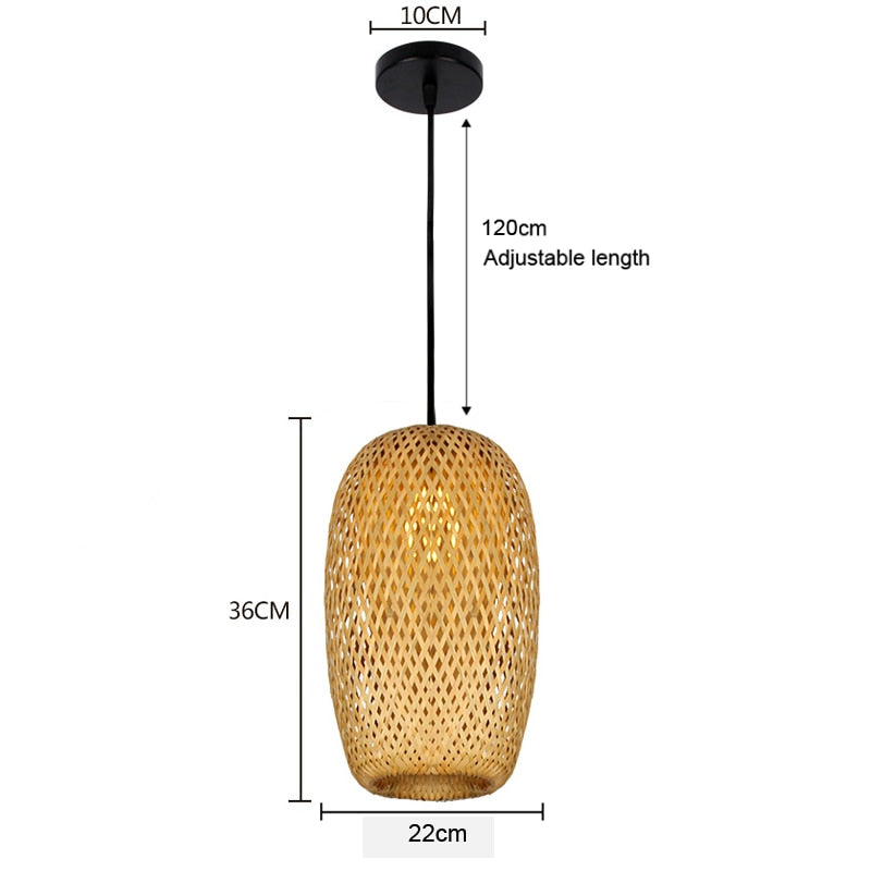 Pendant Light Bamboo Lamp Hand Knitted Weaving Hanging Wood Pendant Lights