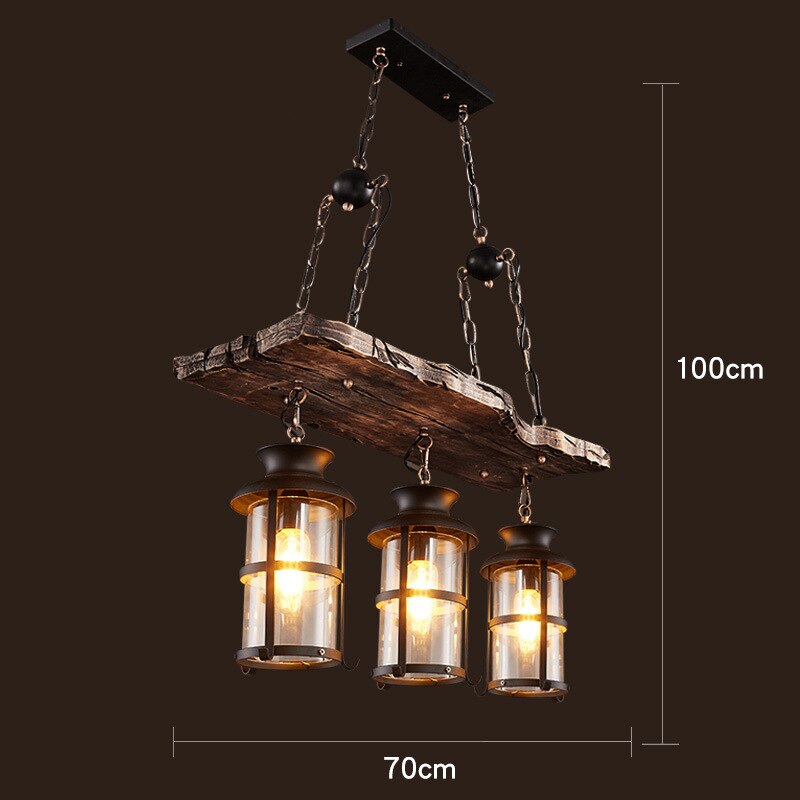 Chandelier Retro Solid Wood Hanging Vintage Old Boat Wooden Suspension indoor Pendant Lights