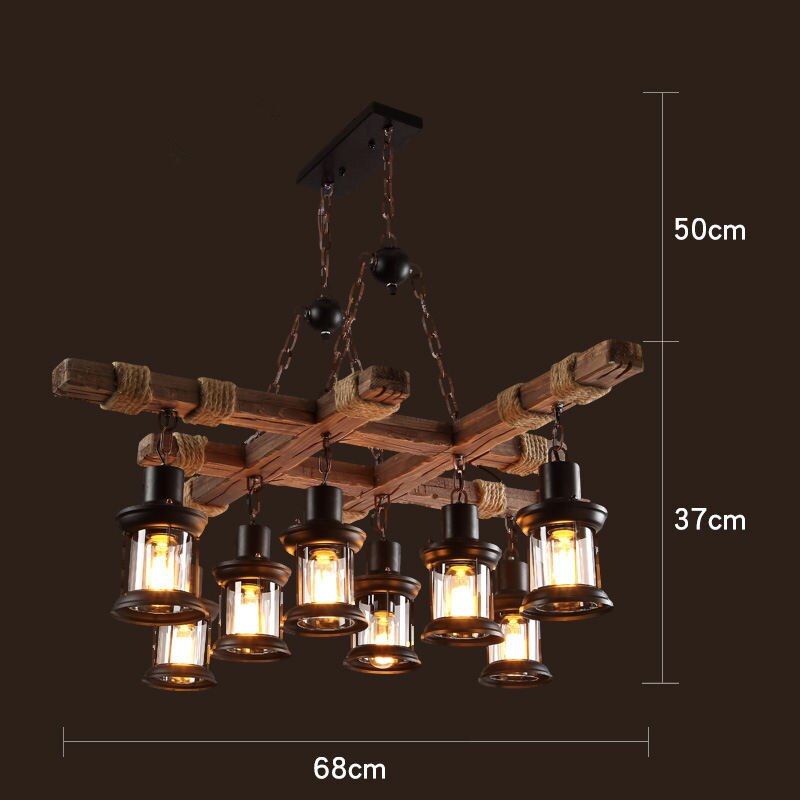 Chandelier Retro Solid Wood Hanging Vintage Old Boat Wooden Suspension indoor Pendant Lights