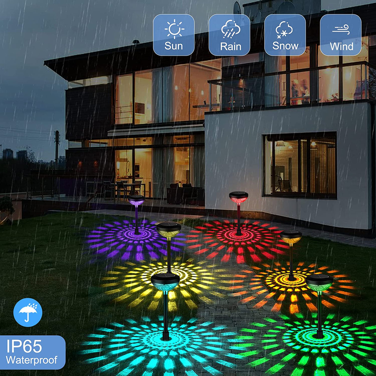 Outdoor Garden Lights Solar LED Light Outdoor RGB Color Changing Solar Pathway Lights