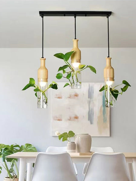 Hanging Lamp LED Plant Pendant Lights Wood Glass Hanging Lamp E27 Led Hanging Lamps