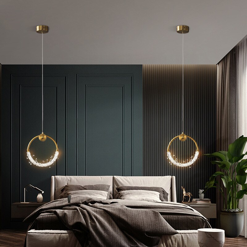 Pendant Light Gold Ring Led Crystal Modern Bedside Pendant Lights