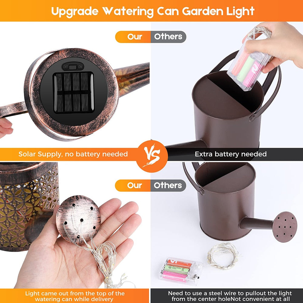 Garden Lights Outdoor Solar Watering Metal Can Retro Lamps