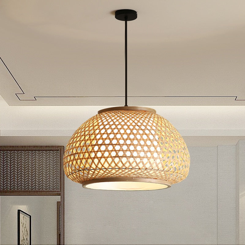 Pendant Light Woven Bamboo Hanging Light Wood Pendant Lights