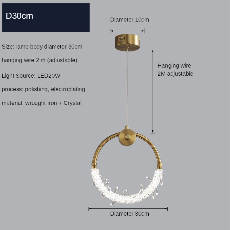 Pendant Light Gold Ring Led Crystal Modern Bedside Pendant Lights