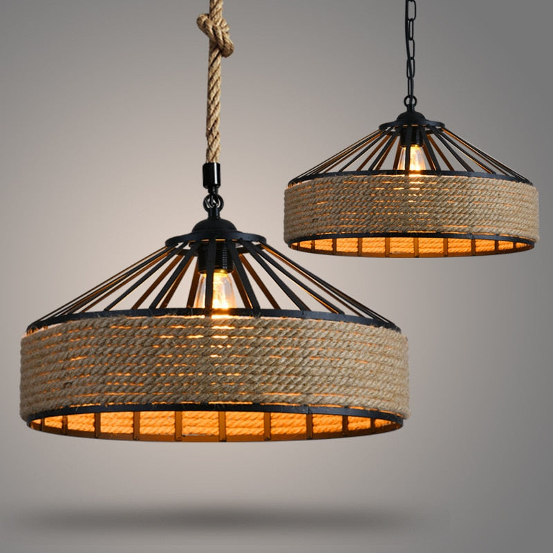 Pendant Light Spain Classical Sisal Rope E27 Hanging Light Retro Pendant Lights