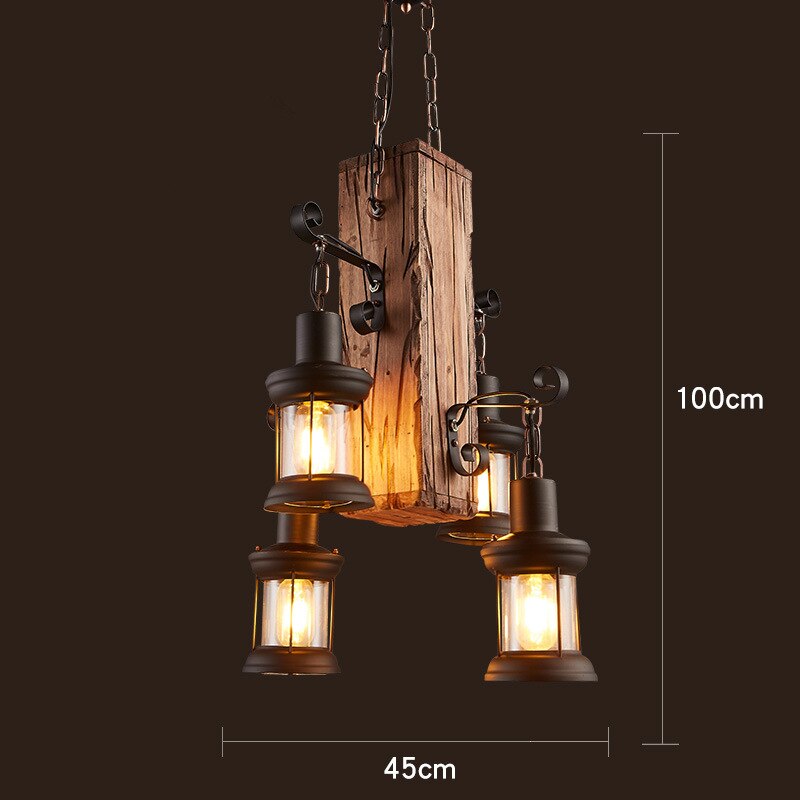 Chandelier Retro Solid Wood Hanging Vintage Old Boat Wooden Suspension indoor Pendant Lights