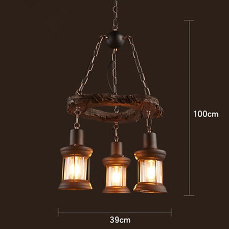 Chandelier Retro Solid Wood Hanging Vintage Old Boat Wooden Suspension indoor Pendant Lights