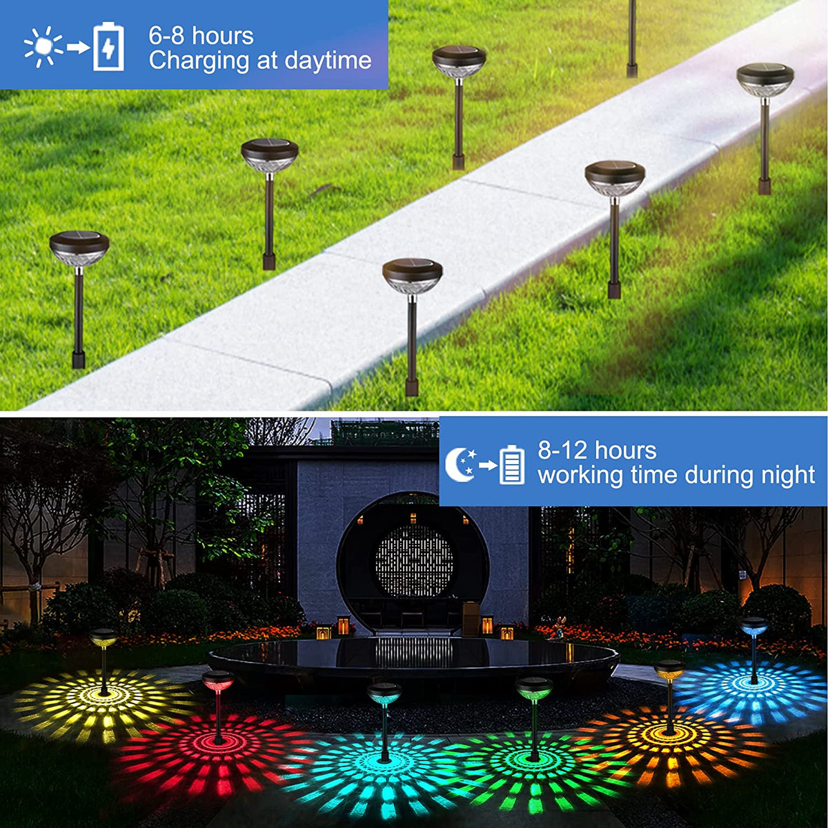 Outdoor Garden Lights Solar LED Light Outdoor RGB Color Changing Solar Pathway Lights