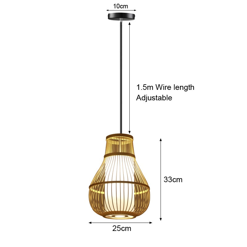 Pendant Light Bamboo Lamp Hand Knitted Weaving Hanging Wood Pendant Lights