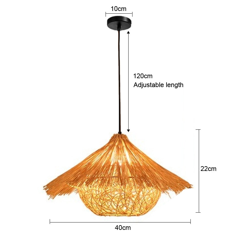 Pendant Light Bamboo Lamp Hand Knitted Weaving Hanging Wood Pendant Lights