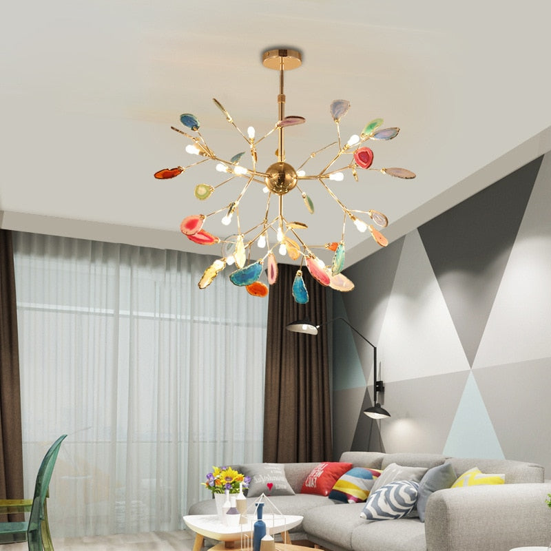 Chandelier Modern Creative G4 Colorful Agate Firefly Pendant Light