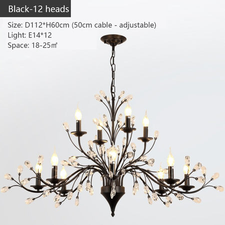 Chandelier Dining Room Bedroom Kitchen Living Rustic Iron Crystal Pendant Lamp Chandeliers