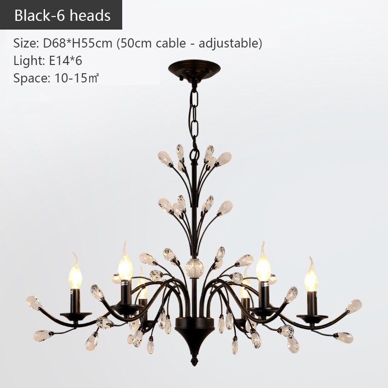 Chandelier Dining Room Bedroom Kitchen Living Rustic Iron Crystal Pendant Lamp Chandeliers